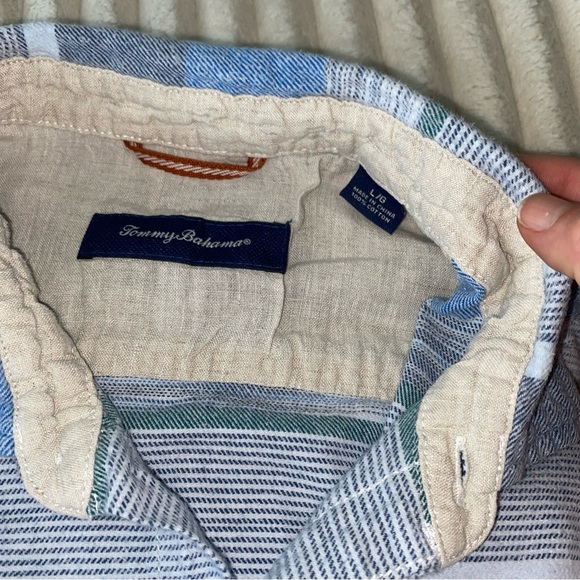 Men's Tommy Bahama Island Flannel Dress Shirt Size Large Blue Striped sku040 - Picture 4 of 6